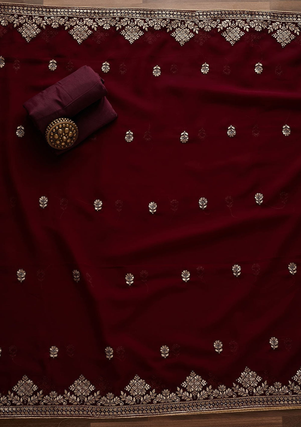 Wine Zariwork Georgette Designer Unstitched Salwar Suit - Koskii