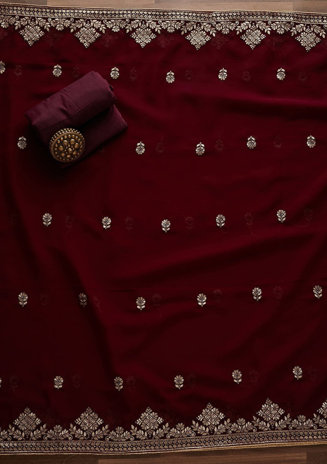 Wine Zariwork Georgette Designer Unstitched Salwar Suit - Koskii