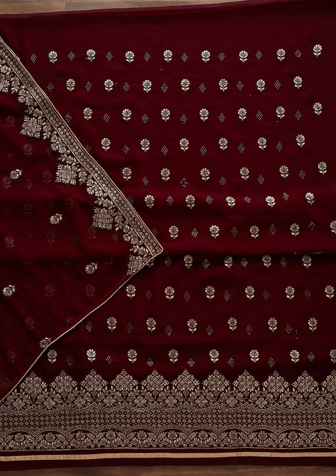 Wine Zariwork Georgette Designer Unstitched Salwar Suit - Koskii