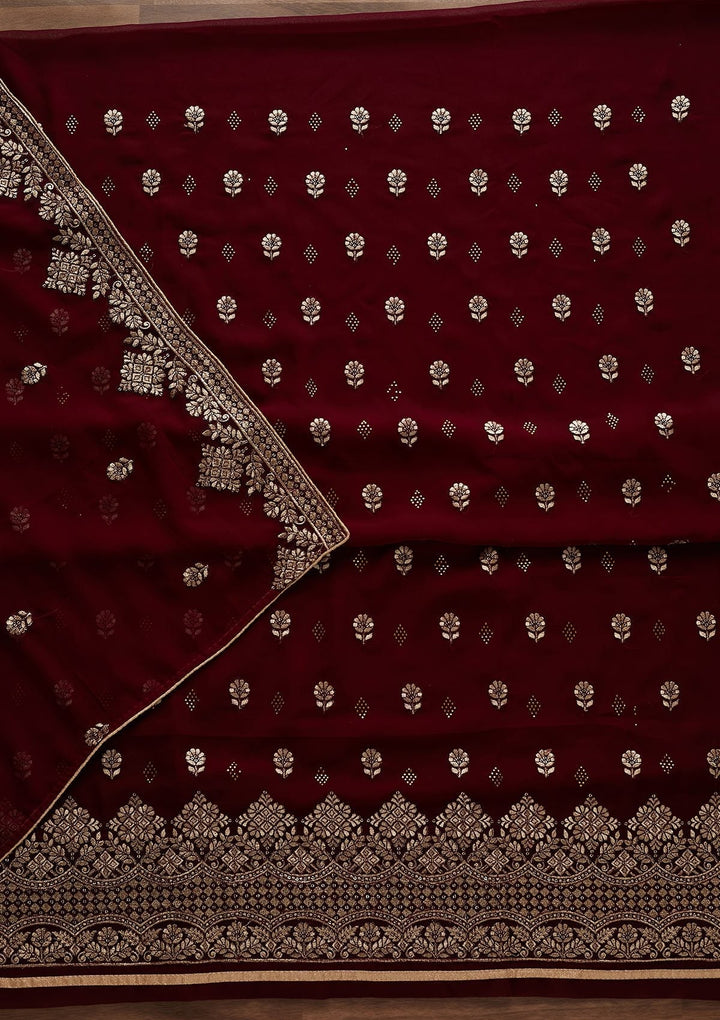 Wine Zariwork Georgette Designer Unstitched Salwar Suit - Koskii