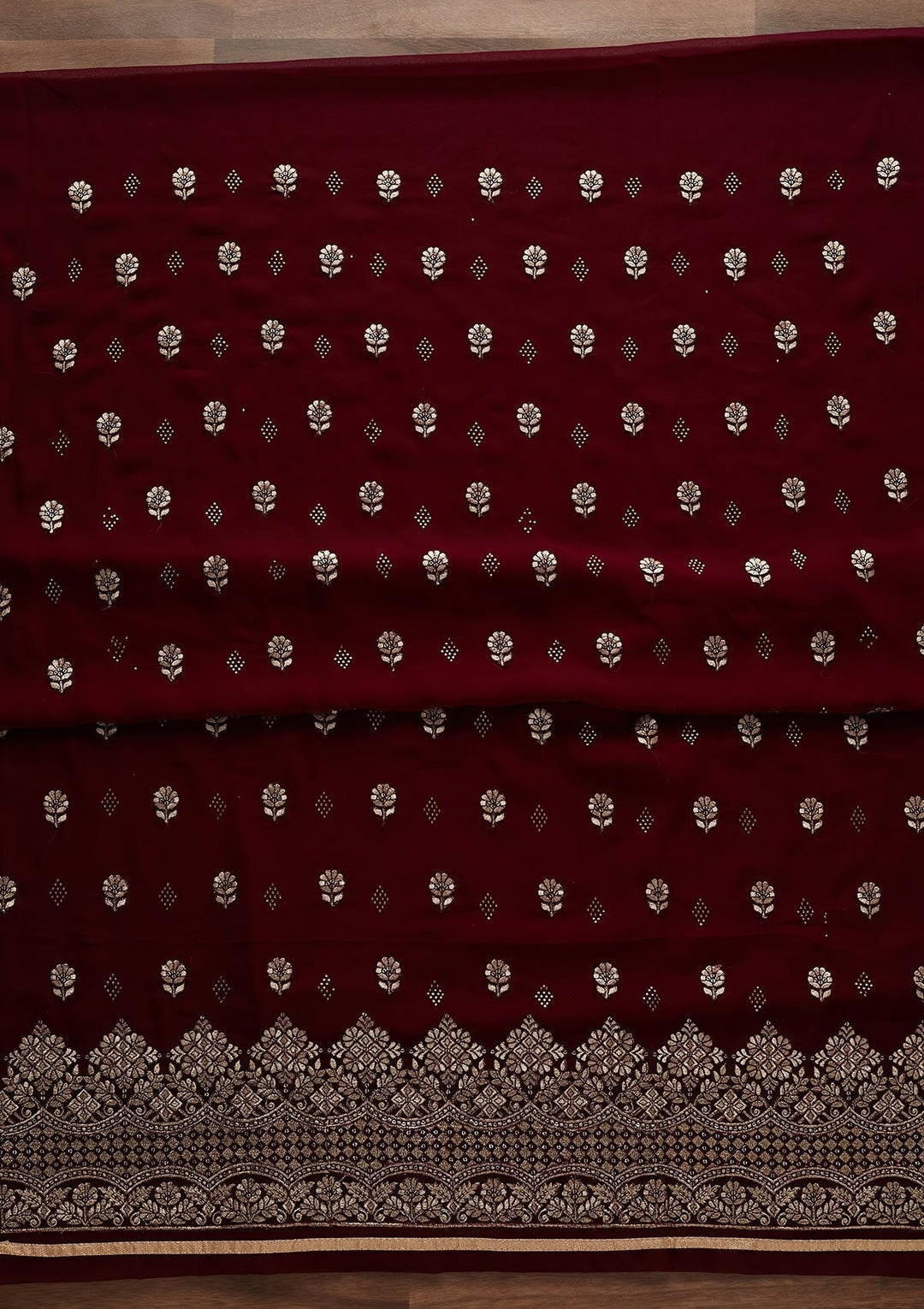 Wine Zariwork Georgette Designer Unstitched Salwar Suit - Koskii