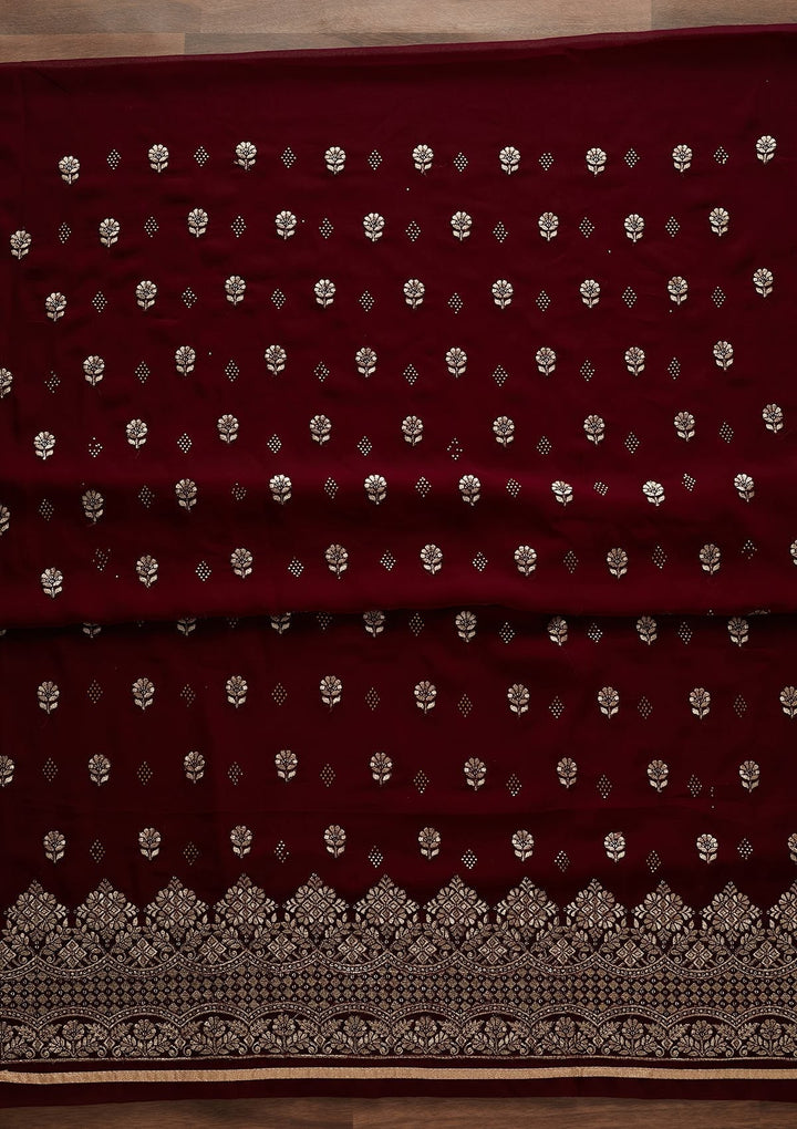 Wine Zariwork Georgette Designer Unstitched Salwar Suit - Koskii