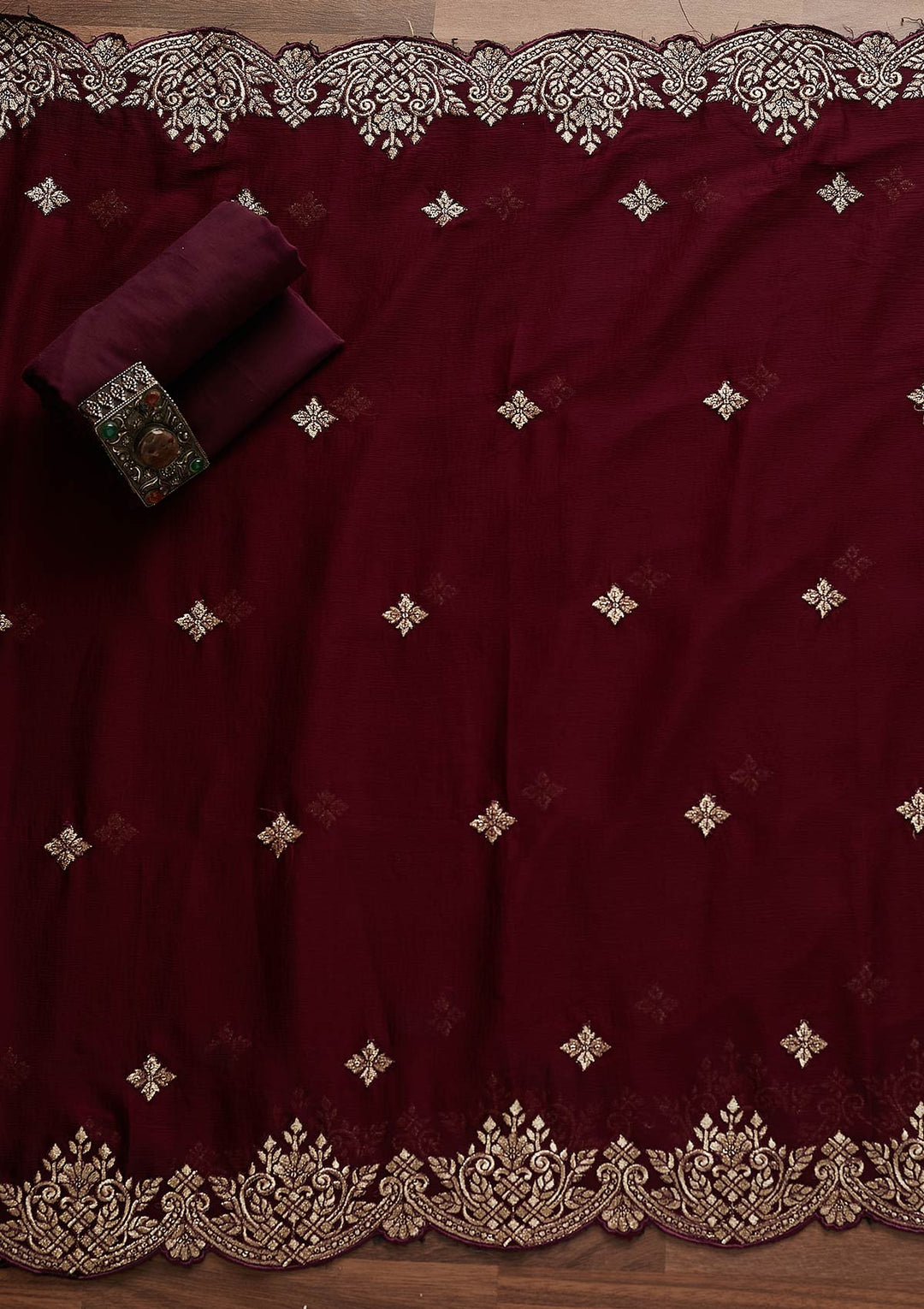 Wine Zariwork Georgette Designer Unstitched Salwar Suit - Koskii