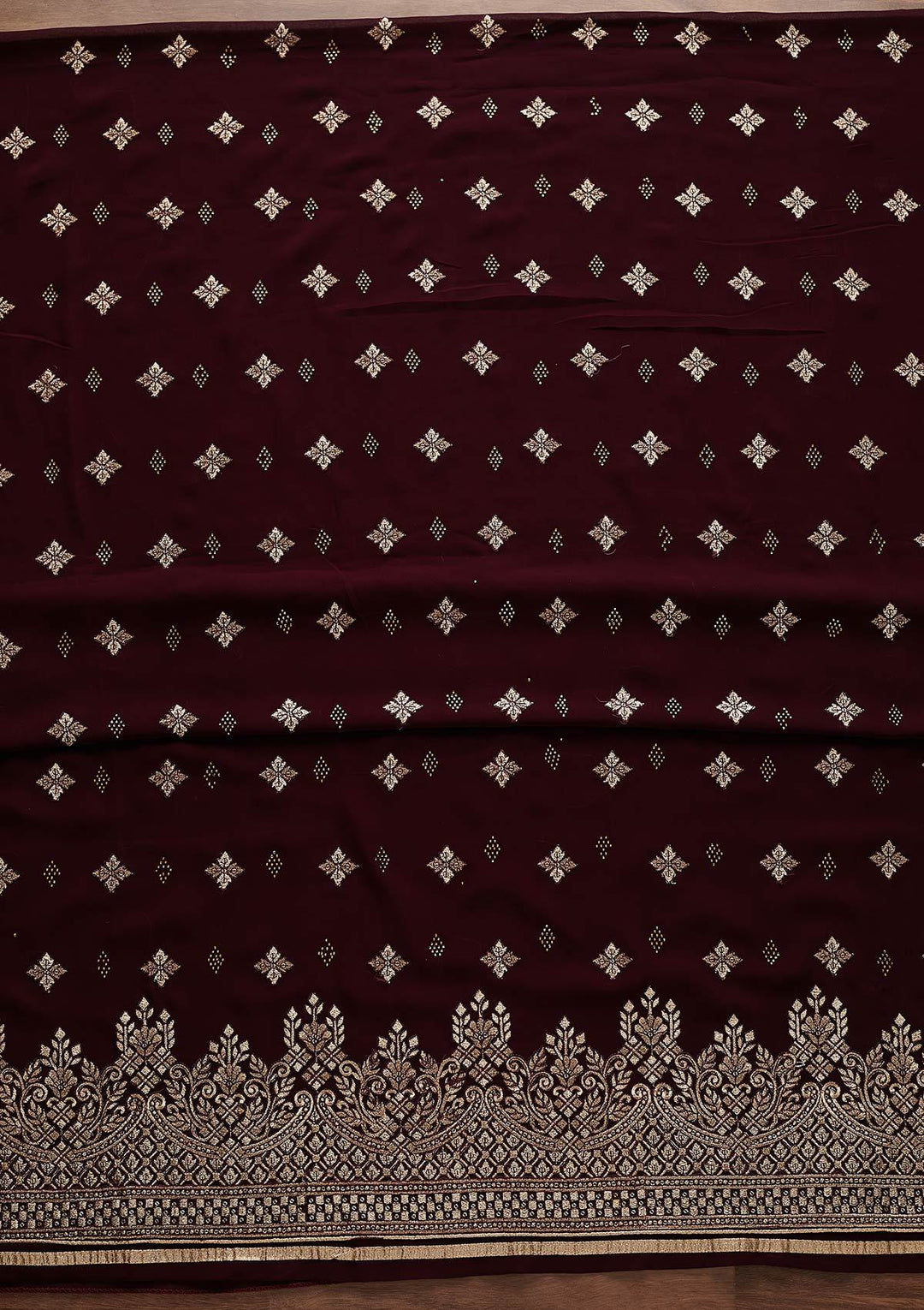 Wine Zariwork Georgette Designer Unstitched Salwar Suit - Koskii