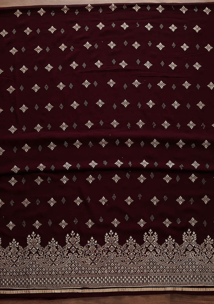 Wine Zariwork Georgette Designer Unstitched Salwar Suit - Koskii