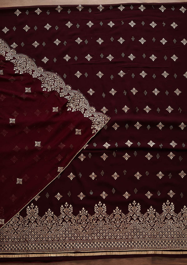 Wine Zariwork Georgette Designer Unstitched Salwar Suit - Koskii