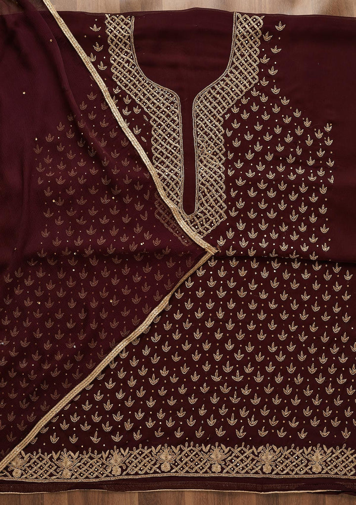 Wine Zariwork Georgette Unstitched Salwar Suit-Koskii