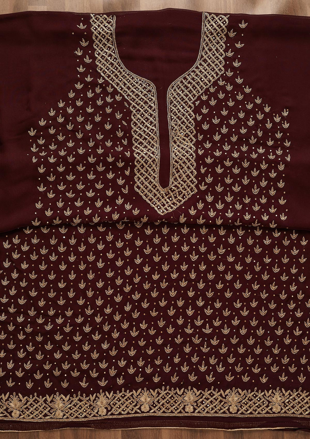 Wine Zariwork Georgette Unstitched Salwar Suit-Koskii