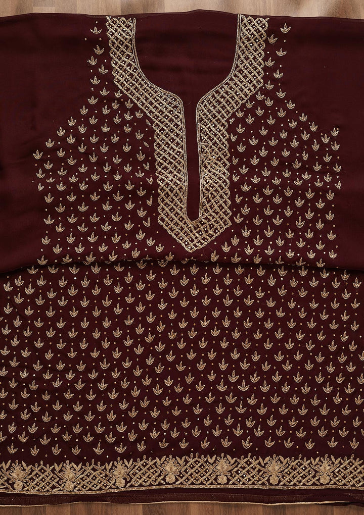 Wine Zariwork Georgette Unstitched Salwar Suit-Koskii