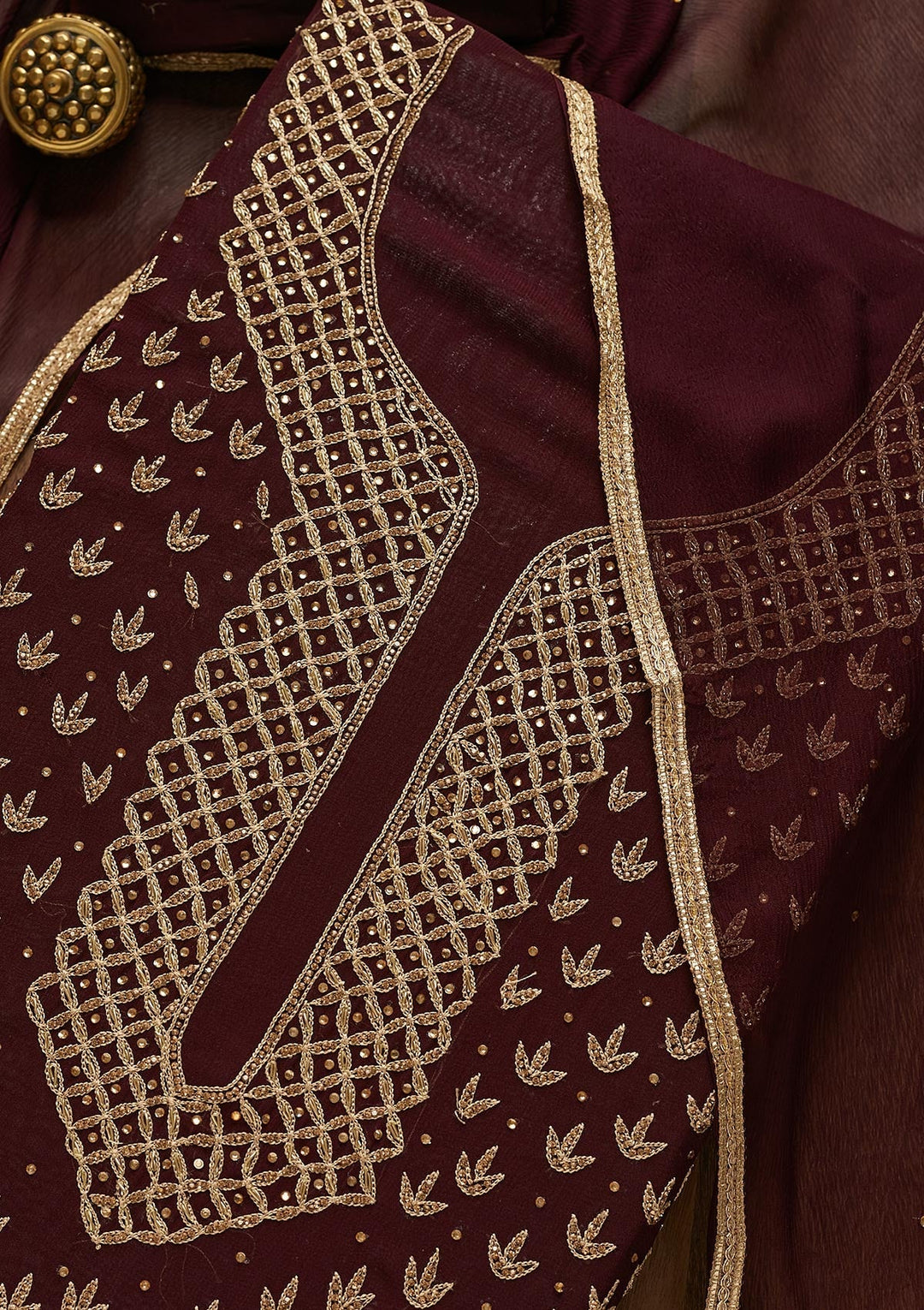 Wine Zariwork Georgette Unstitched Salwar Suit-Koskii