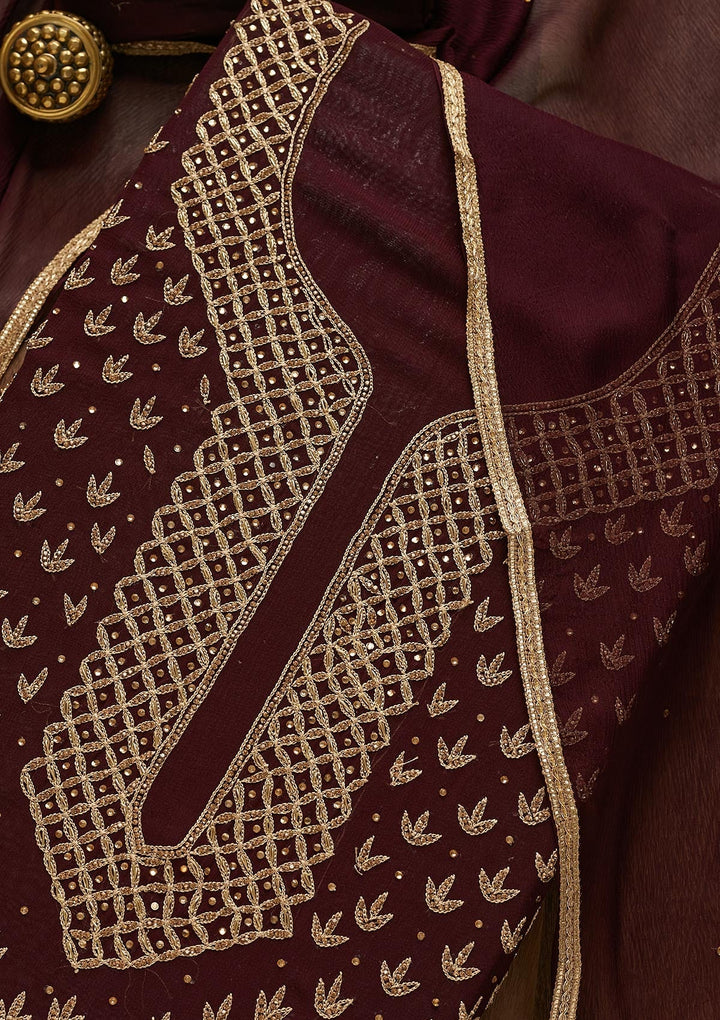 Wine Zariwork Georgette Unstitched Salwar Suit-Koskii