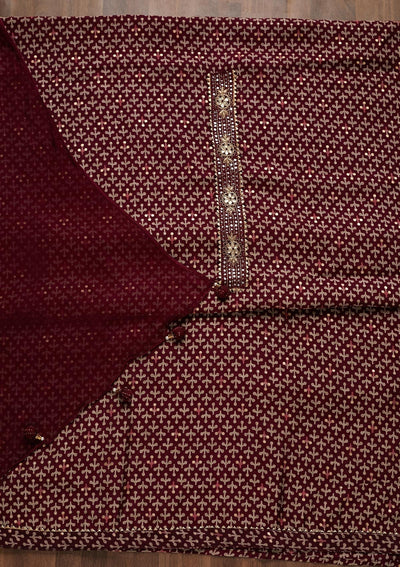 Wine Zariwork Georgette Unstitched Salwar Suit - Koskii