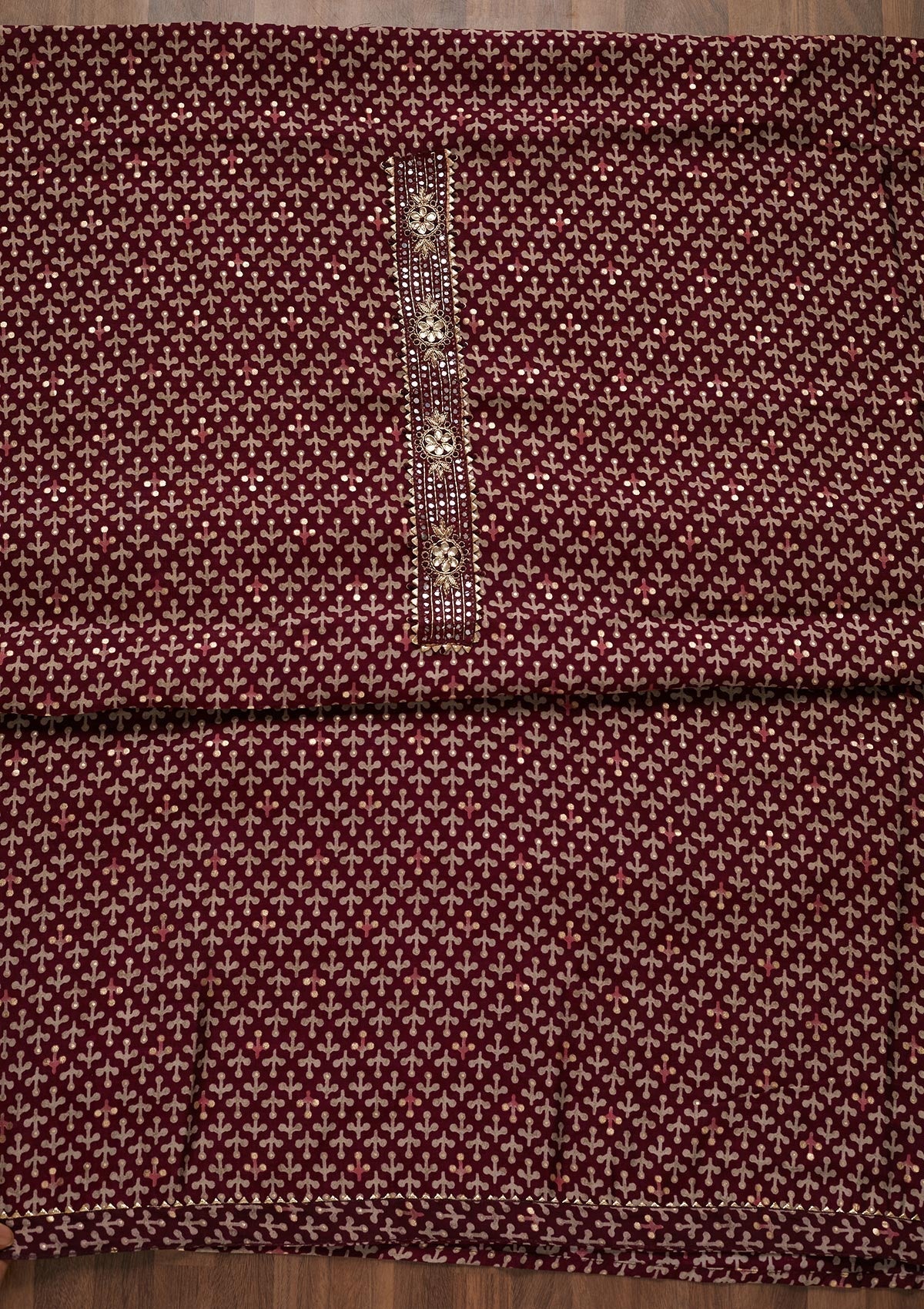 Wine Zariwork Georgette Unstitched Salwar Suit - Koskii