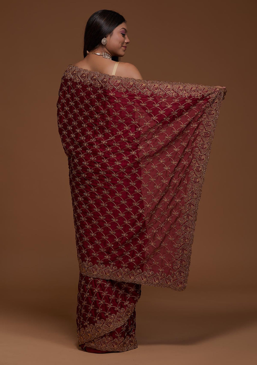 Wine Zariwork Georgette Saree-Koskii