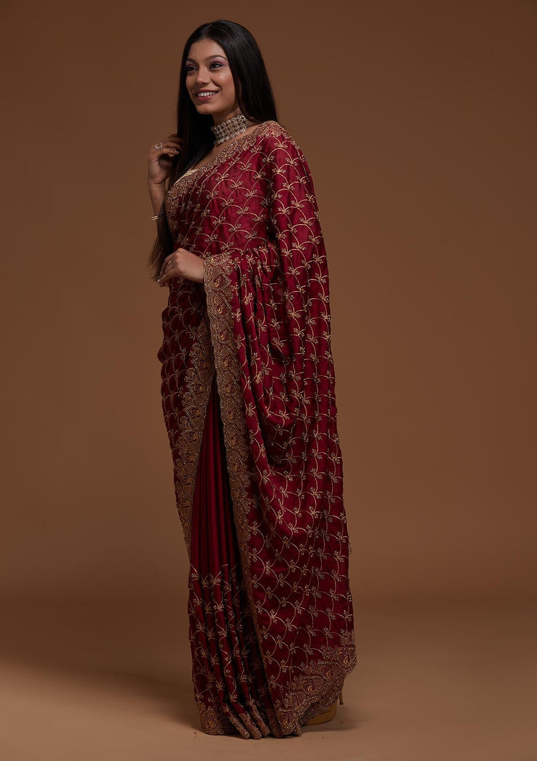 Wine Zariwork Georgette Saree-Koskii