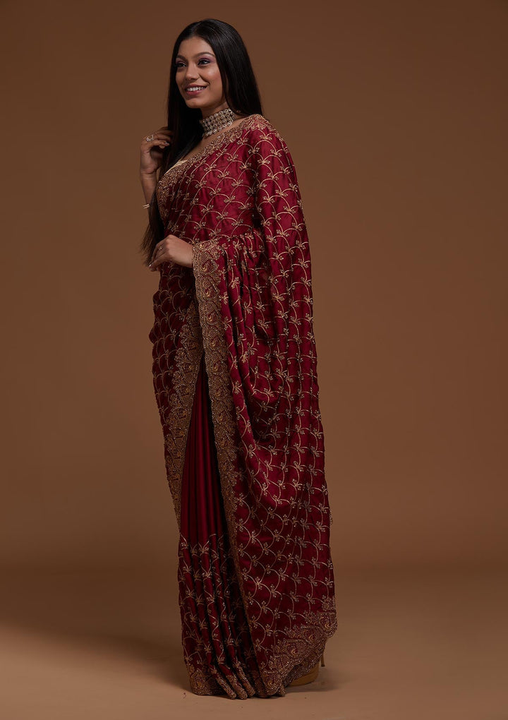 Wine Zariwork Georgette Saree-Koskii