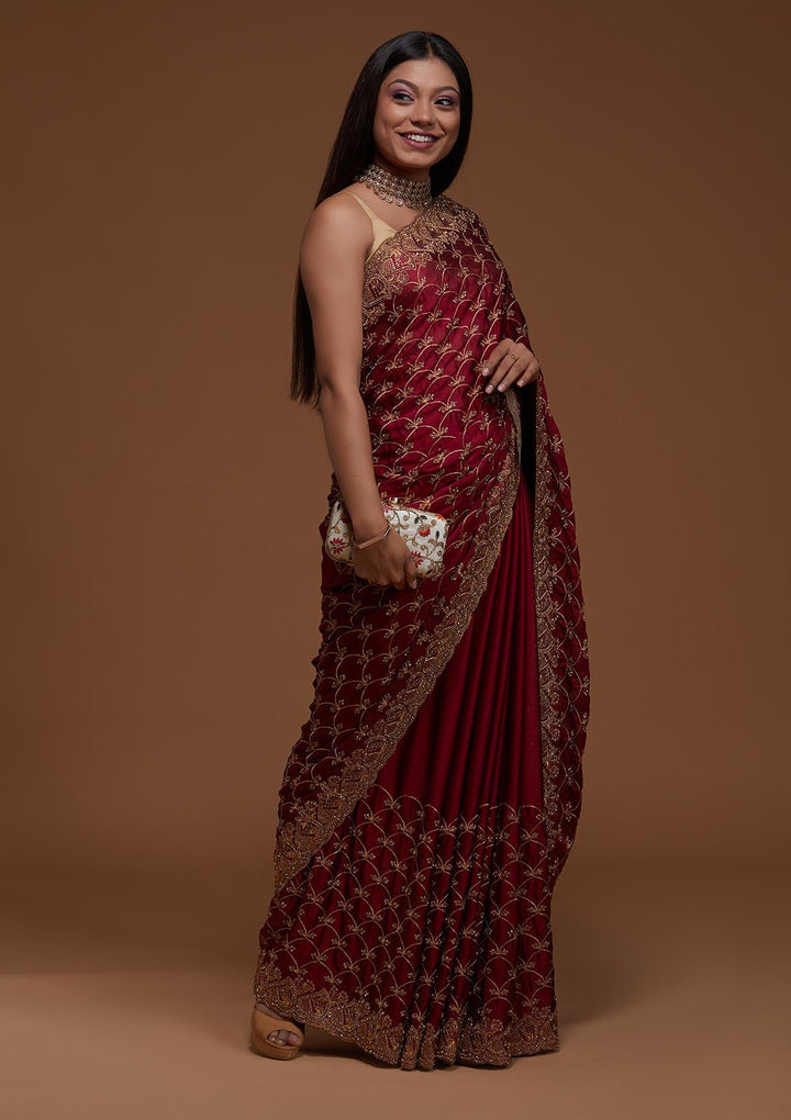Wine Zariwork Georgette Saree-Koskii