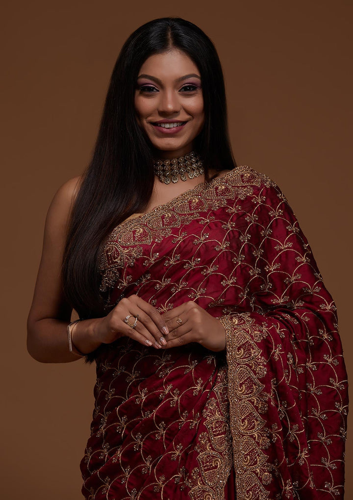 Wine Zariwork Georgette Saree-Koskii