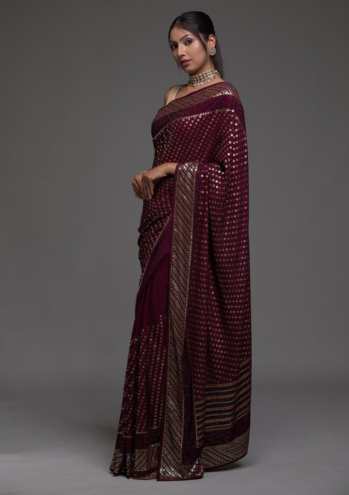 Wine Zariwork Georgette Saree-Koskii