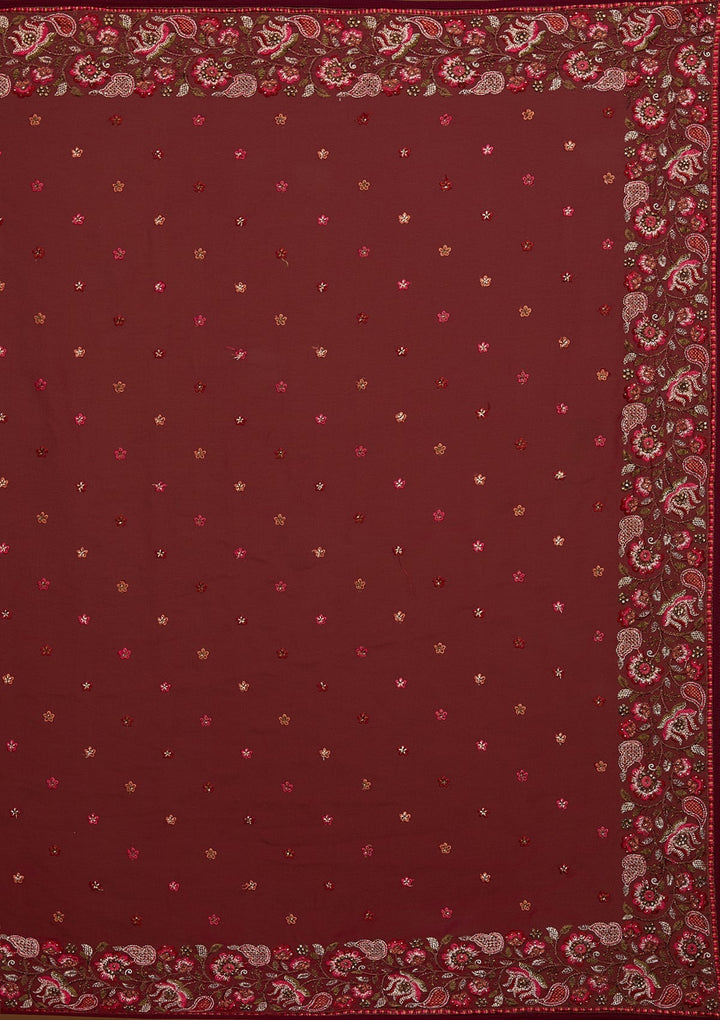 Wine Zariwork Georgette Saree-Koskii