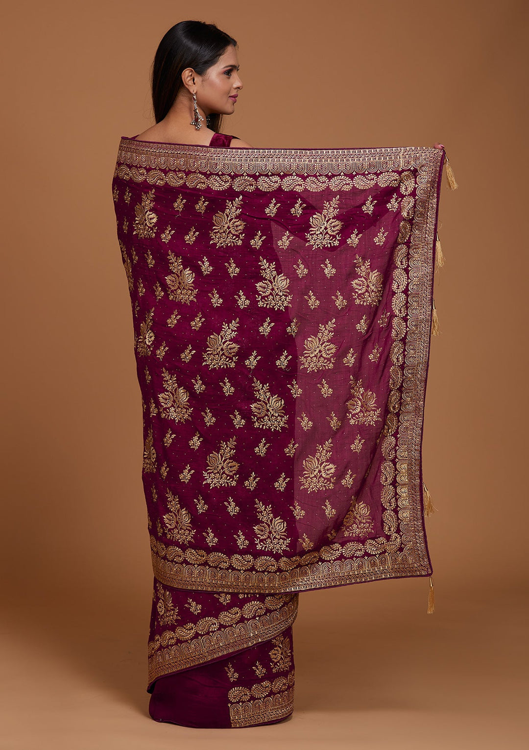 Wine Zariwork Georgette Saree-Koskii