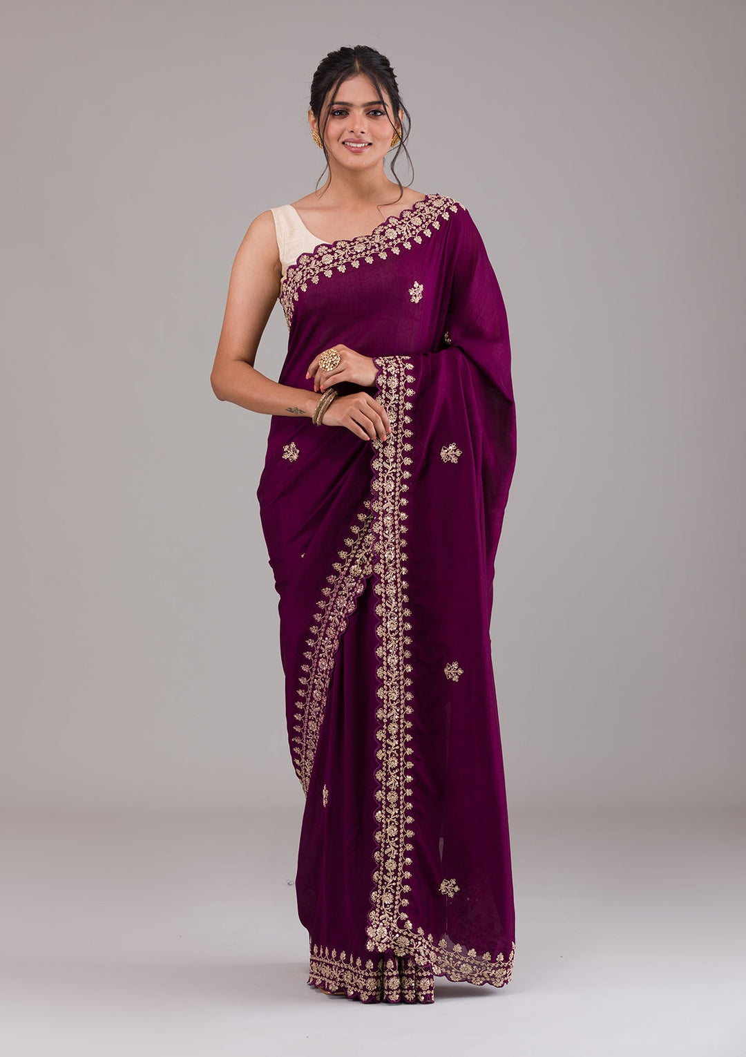 Wine Zariwork Georgette Saree-Koskii