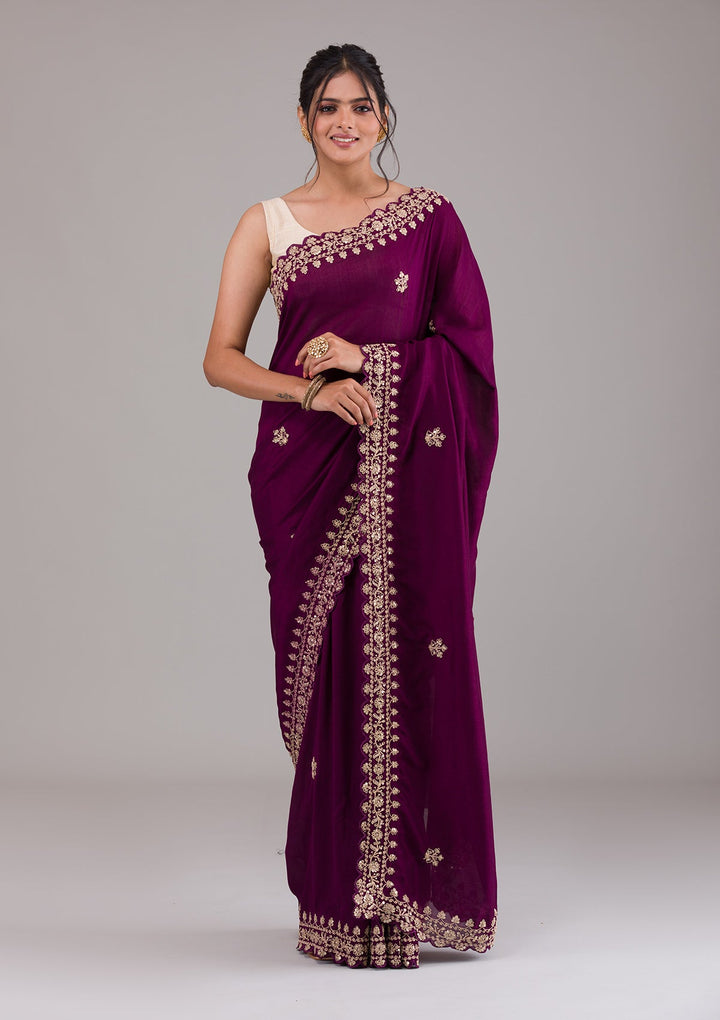 Wine Zariwork Georgette Saree-Koskii