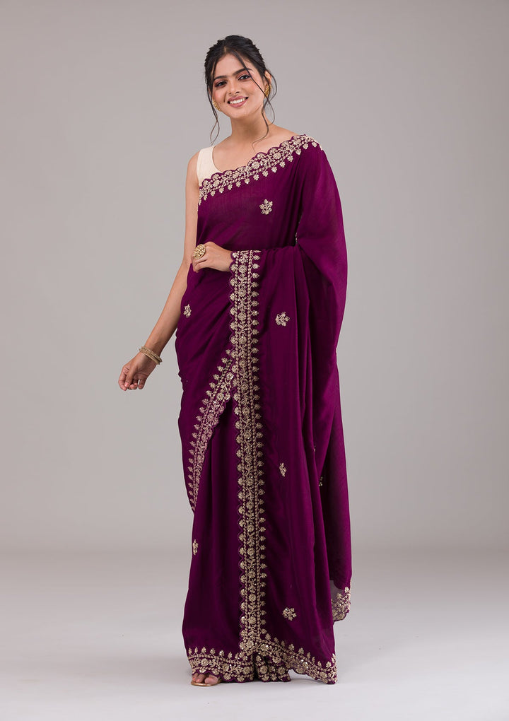 Wine Zariwork Georgette Saree-Koskii