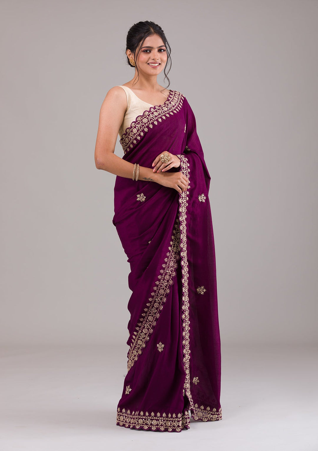 Wine Zariwork Georgette Saree-Koskii