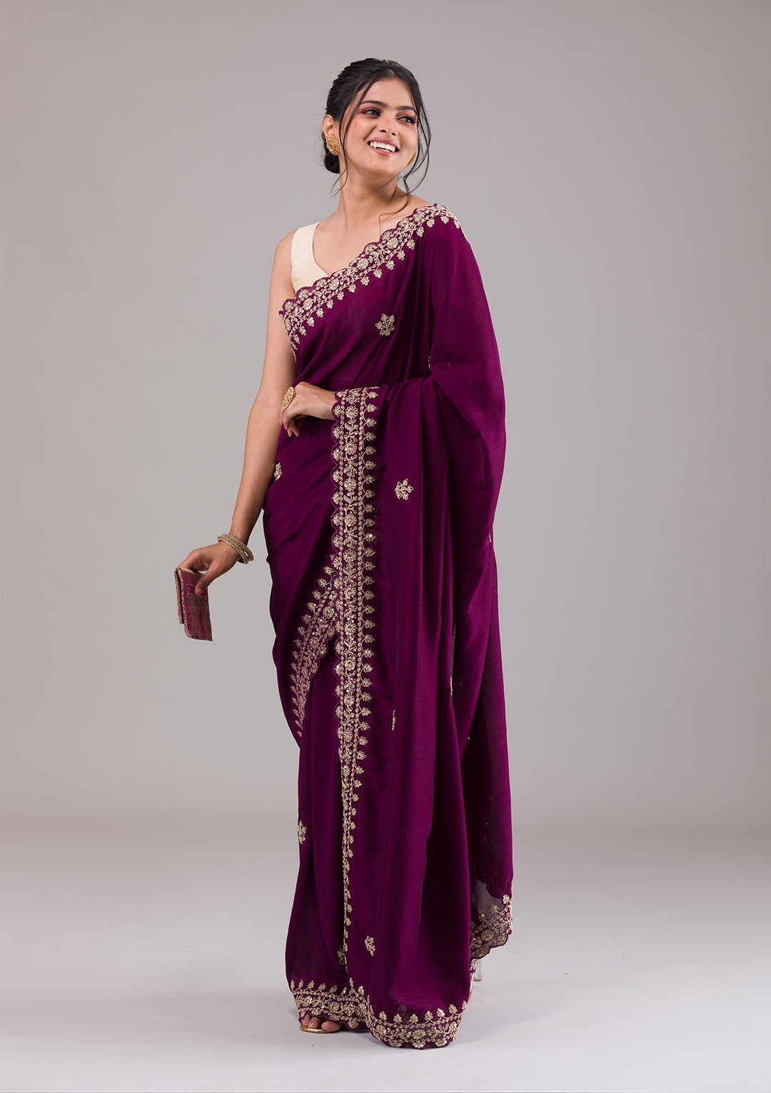 Wine Zariwork Georgette Saree-Koskii