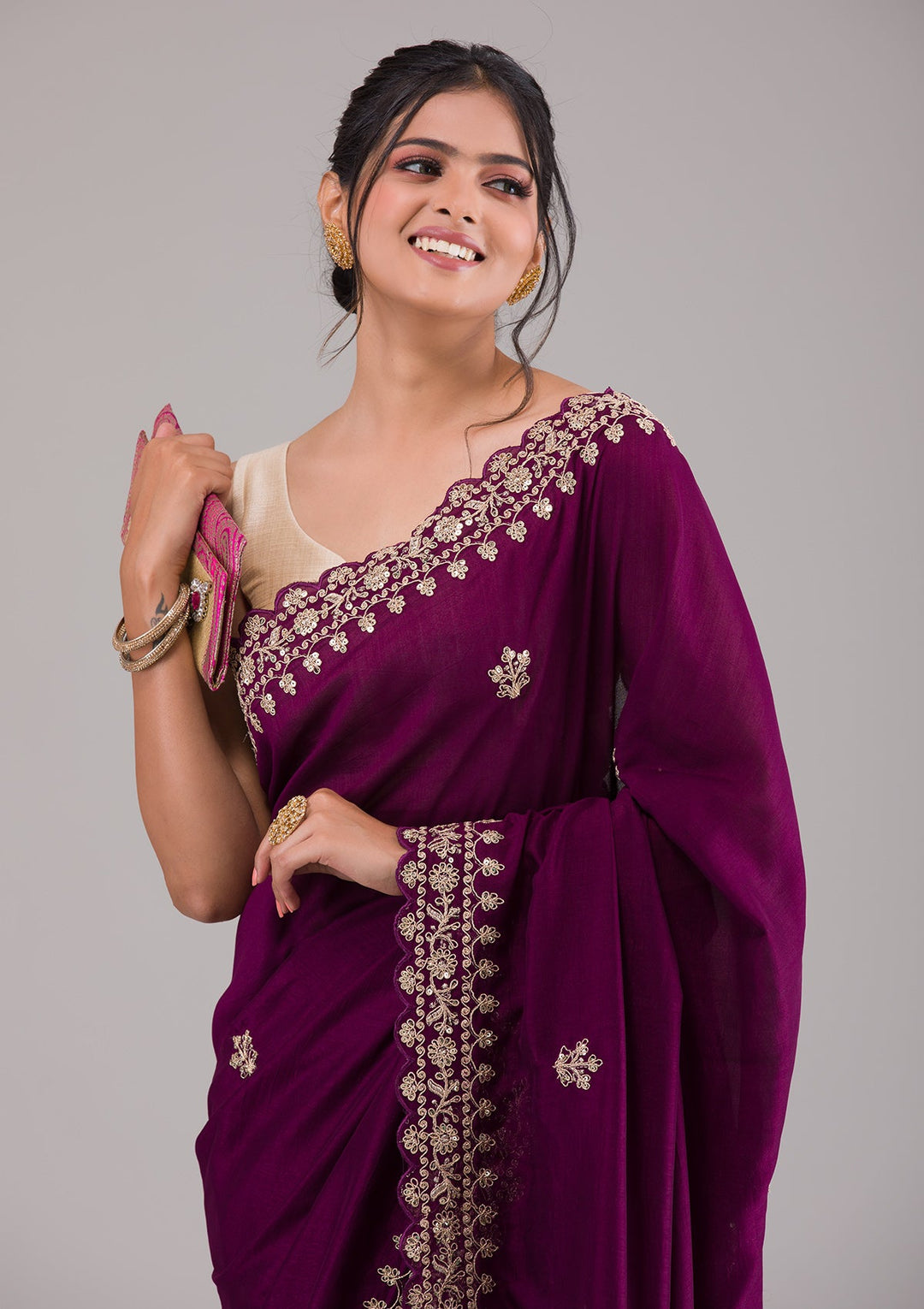 Wine Zariwork Georgette Saree-Koskii