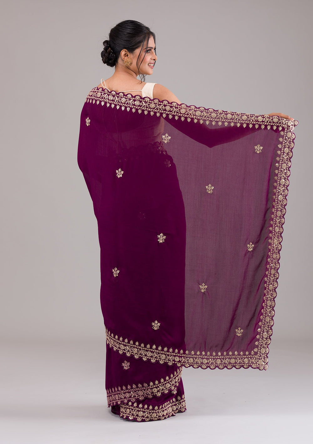 Wine Zariwork Georgette Saree-Koskii