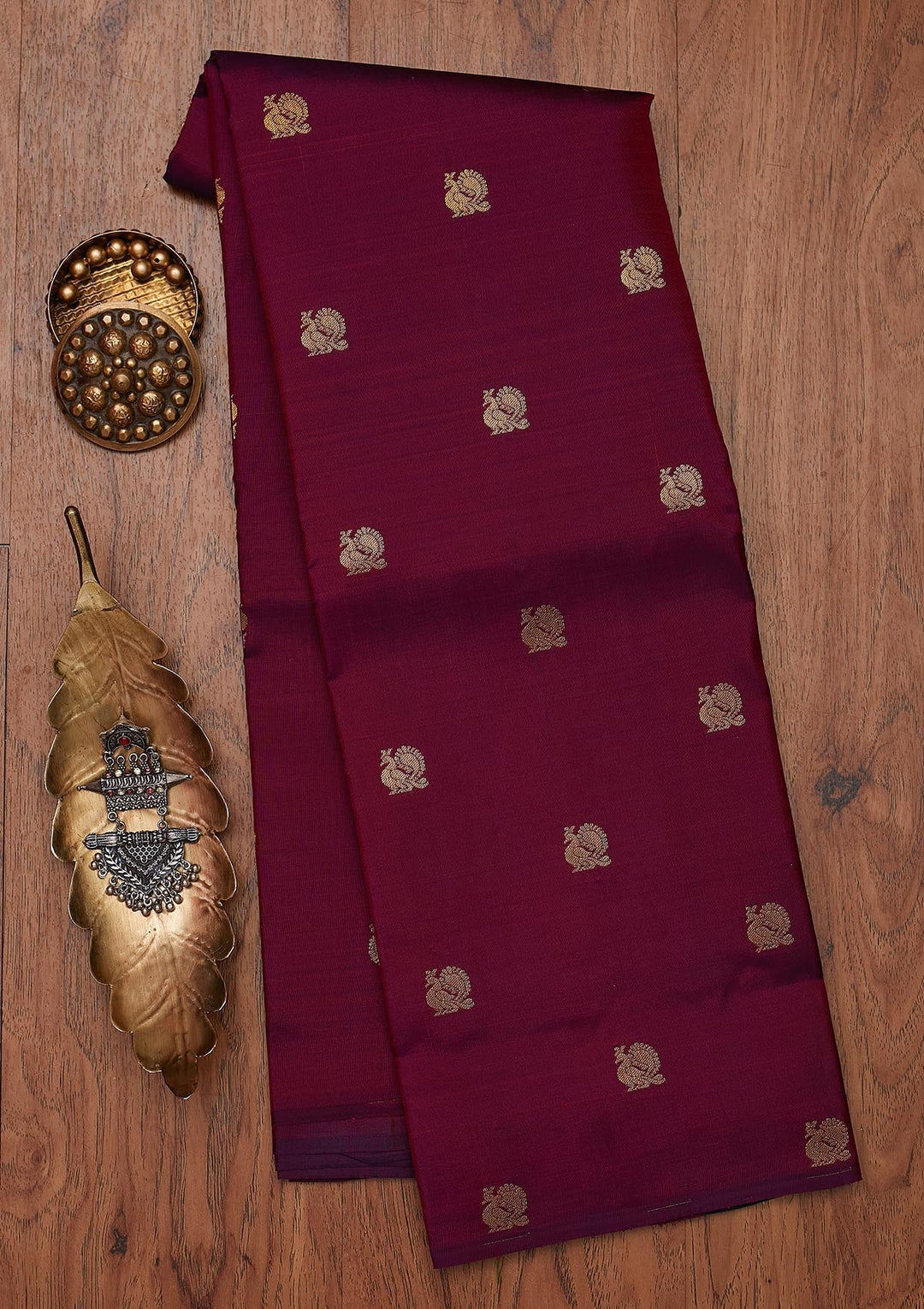 Wine Zariwork Pure Silk Designer Unstitched Saree - Koskii
