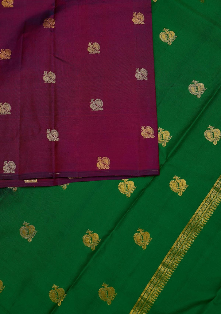 Wine Zariwork Pure Silk Designer Unstitched Saree - Koskii