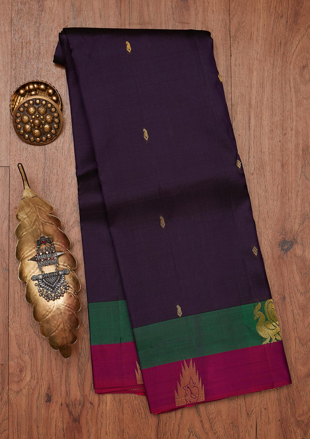 Wine Zariwork Pure Silk Designer Unstitched Saree - Koskii