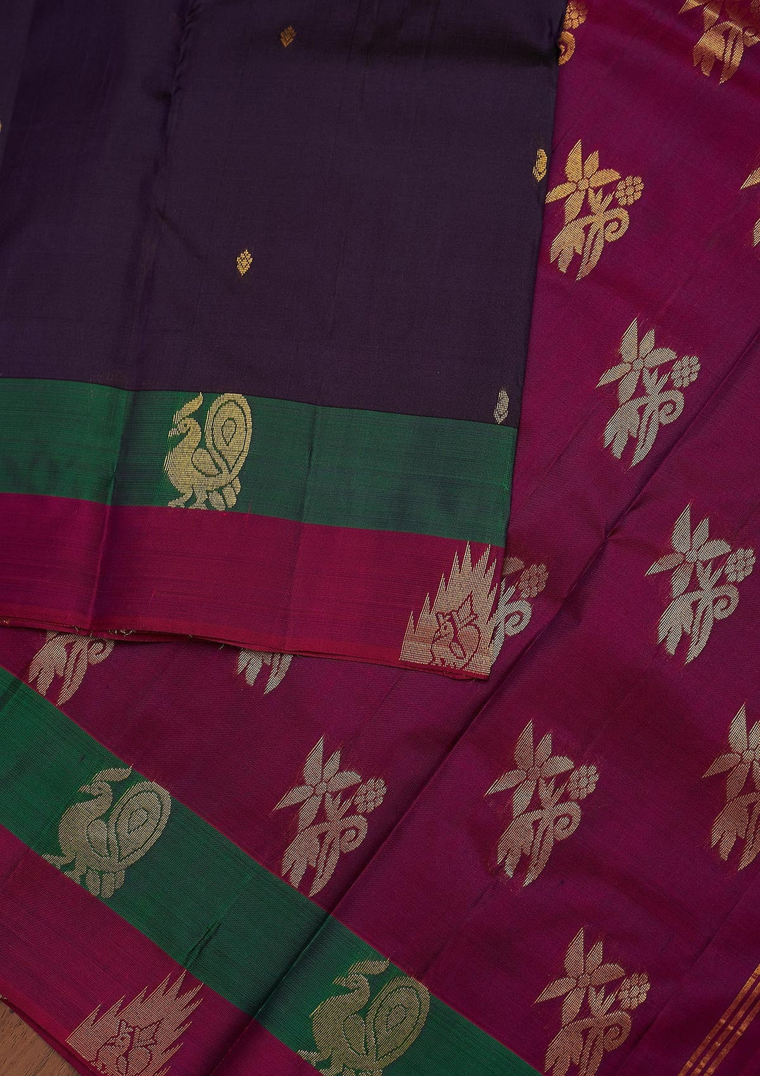 Wine Zariwork Pure Silk Designer Unstitched Saree - Koskii