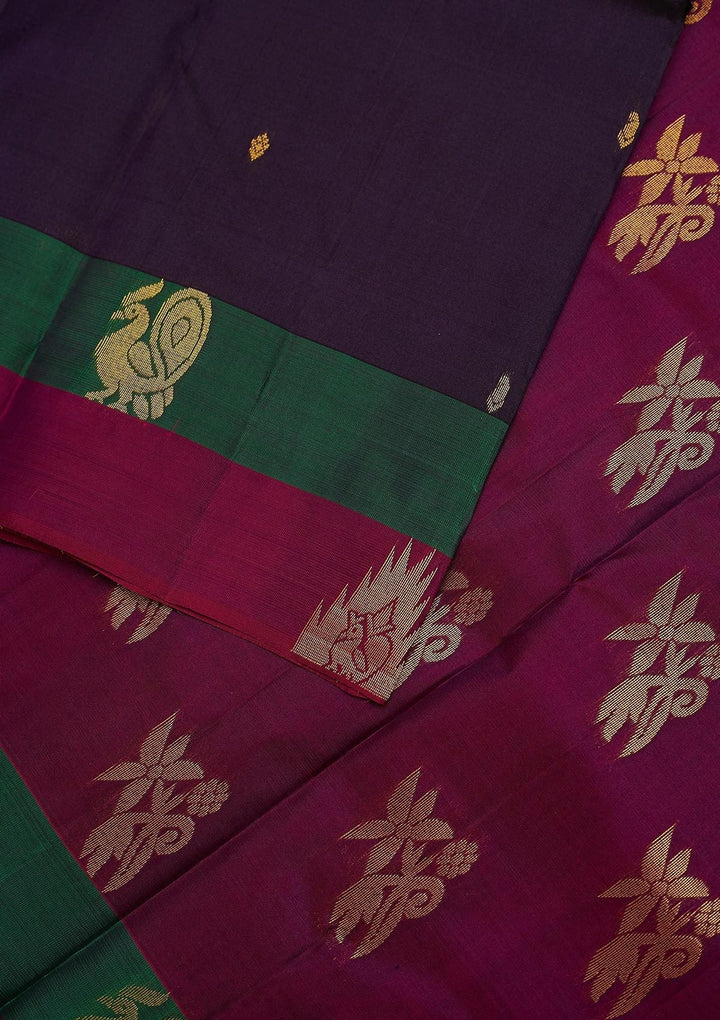 Wine Zariwork Pure Silk Designer Unstitched Saree - Koskii