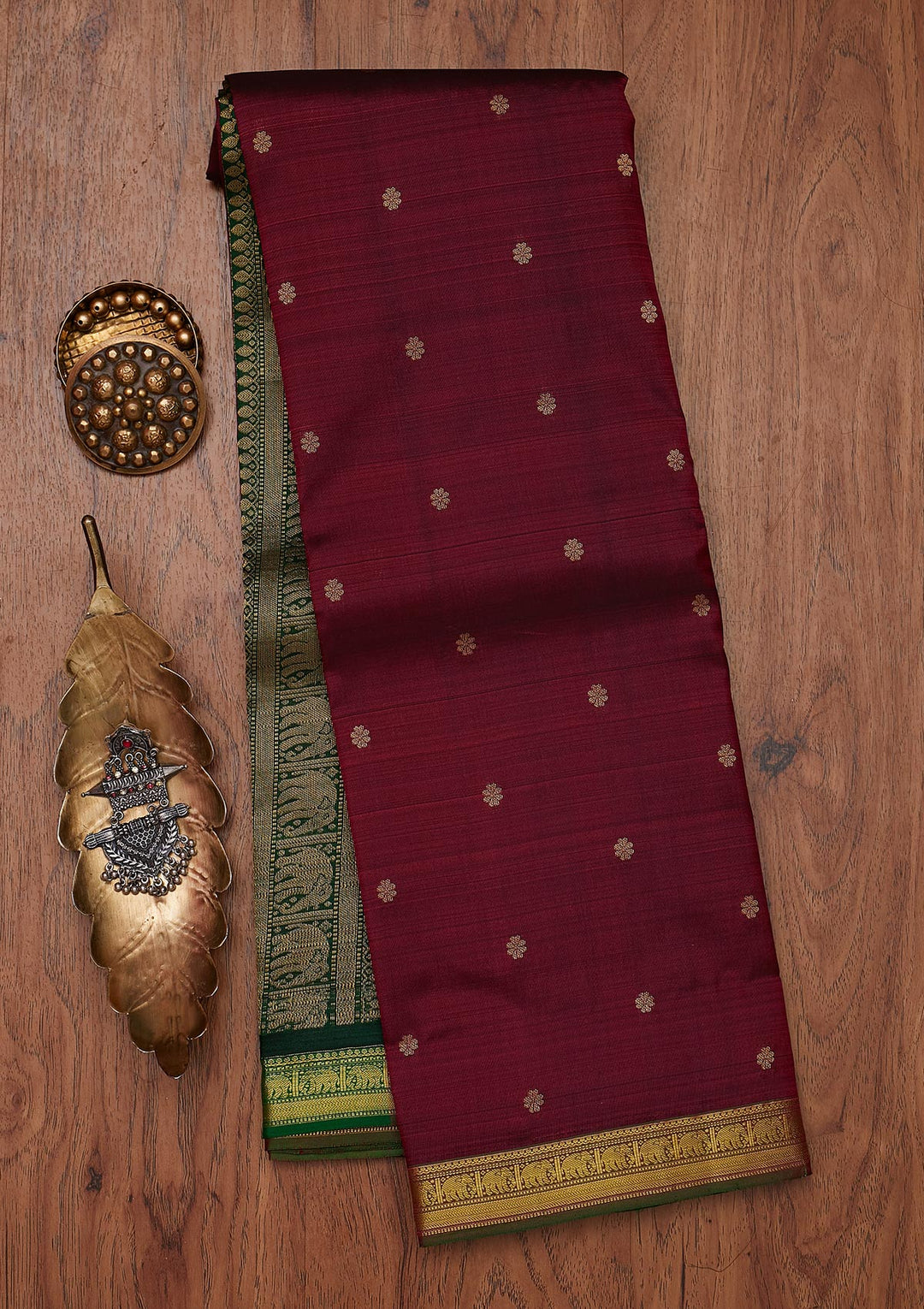 Wine Zariwork Pure Silk Designer Unstitched Saree - Koskii