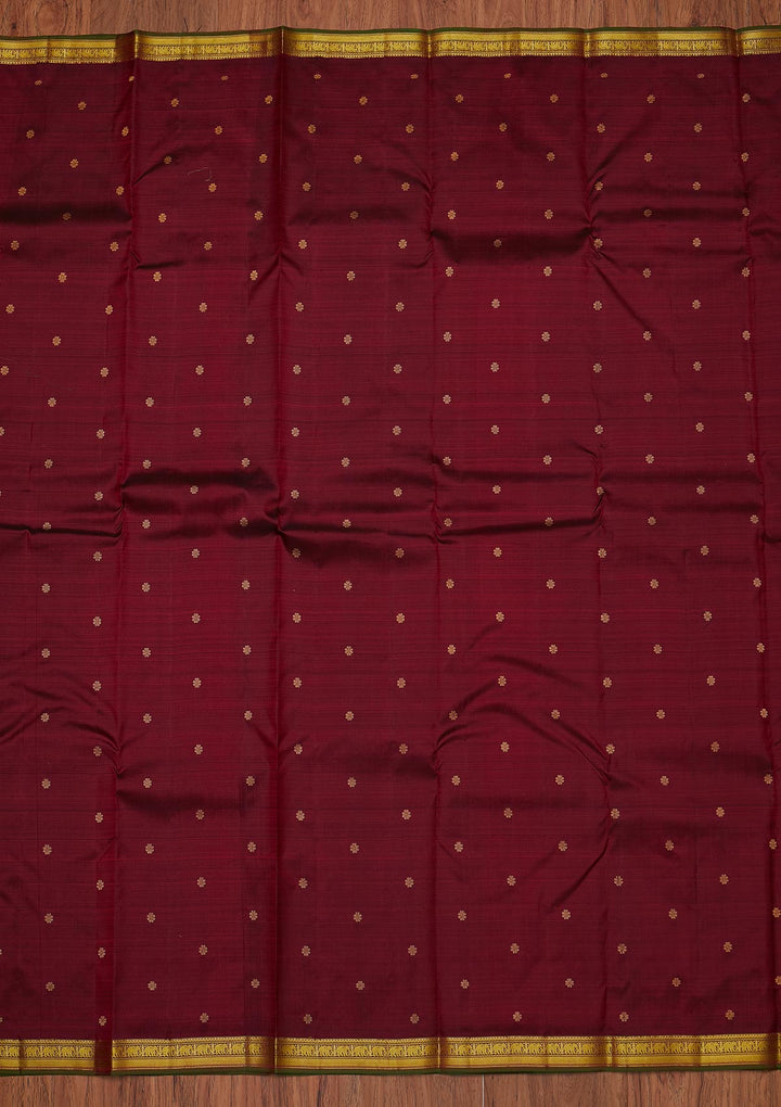 Wine Zariwork Pure Silk Designer Unstitched Saree - Koskii
