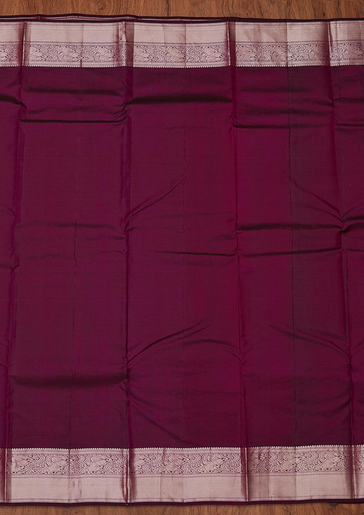 Wine Zariwork Pure Silk Designer Unstitched Saree - Koskii