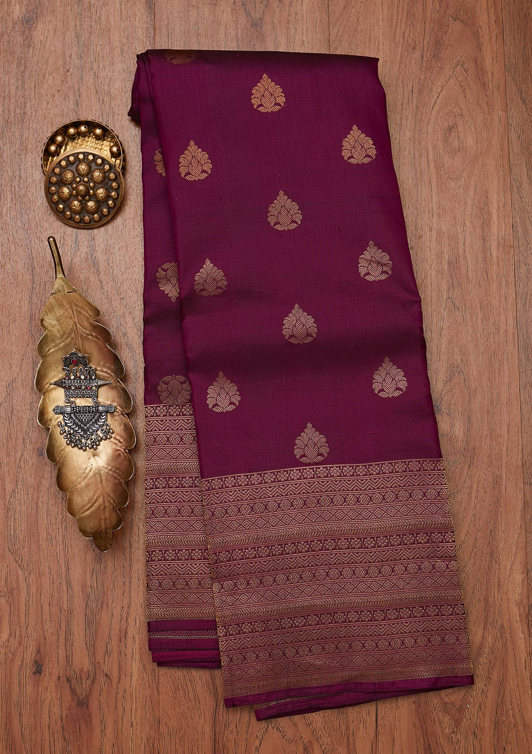 Wine Zariwork Pure Silk Designer Unstitched Saree - Koskii