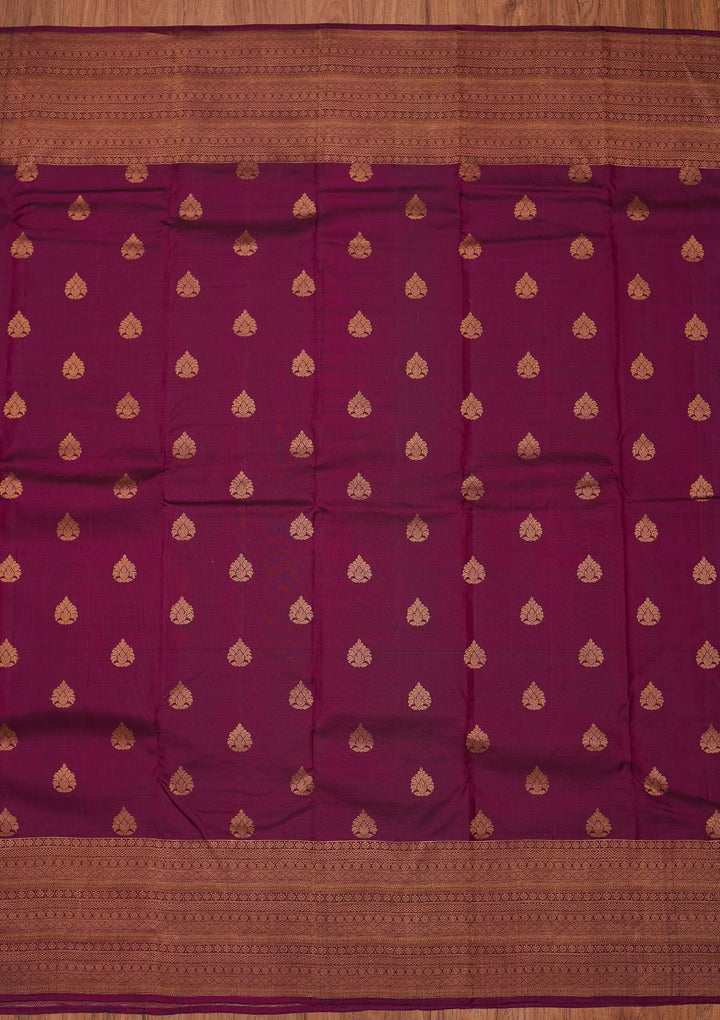 Wine Zariwork Pure Silk Designer Unstitched Saree - Koskii