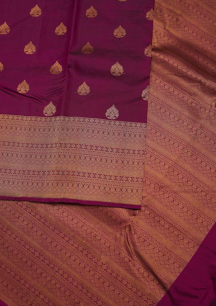 Wine Zariwork Pure Silk Designer Unstitched Saree - Koskii