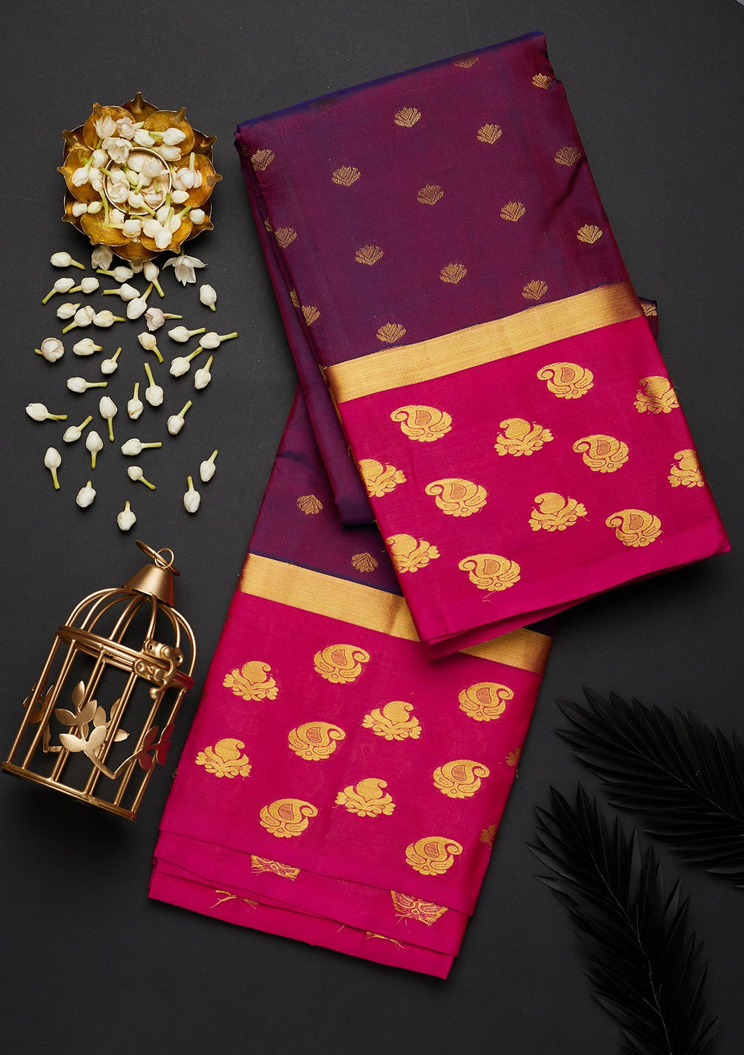 Wine Zariwork Pure Silk Designer Saree - Koskii