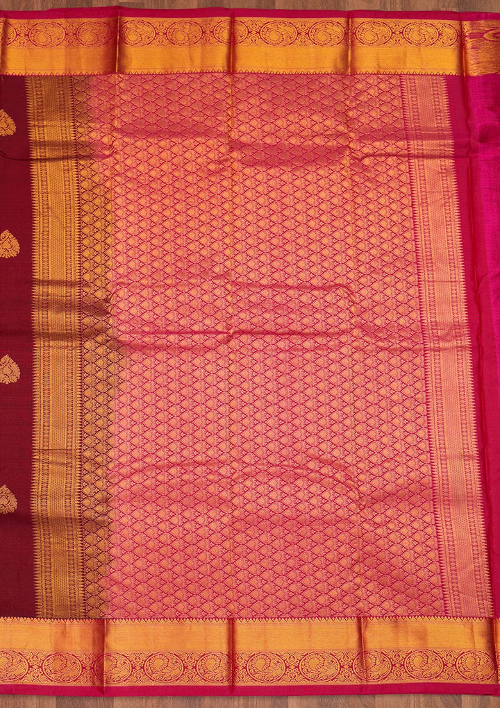 Wine Zariwork Pure Silk Saree - Koskii