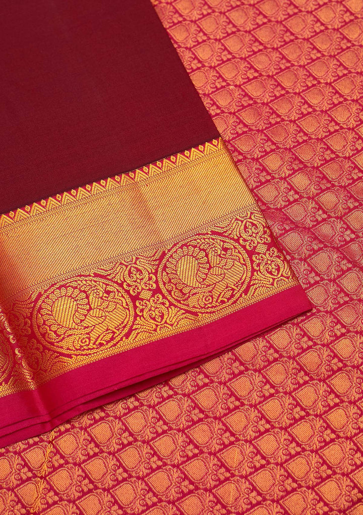 Wine Zariwork Pure Silk Saree - Koskii