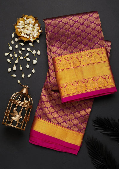 Wine Zariwork Pure Silk Designer Saree - Koskii