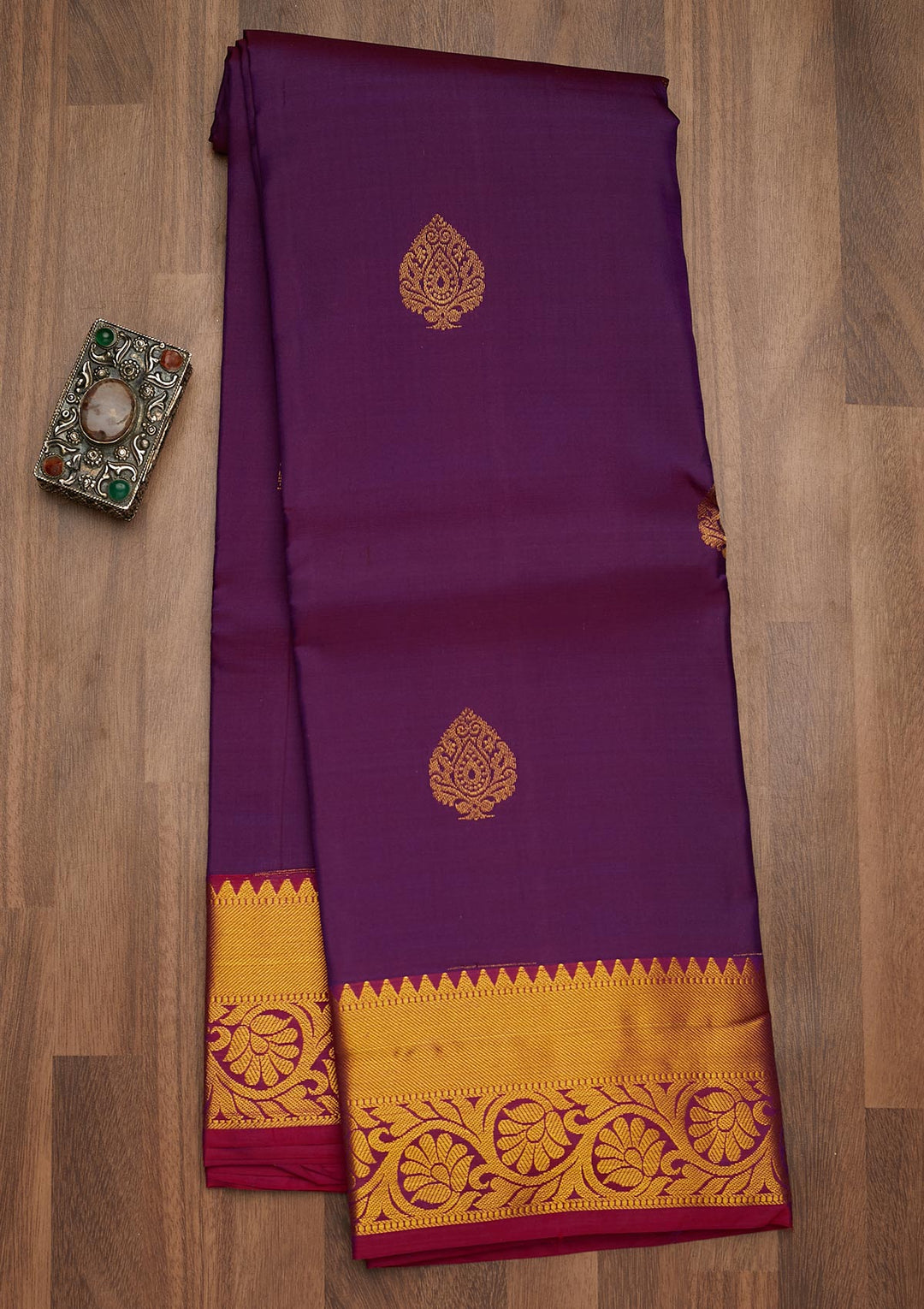 Wine Zariwork Pure Silk Saree-Koskii