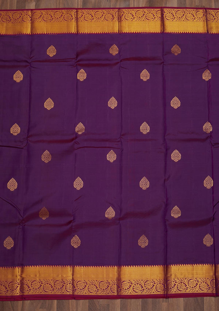 Wine Zariwork Pure Silk Saree-Koskii