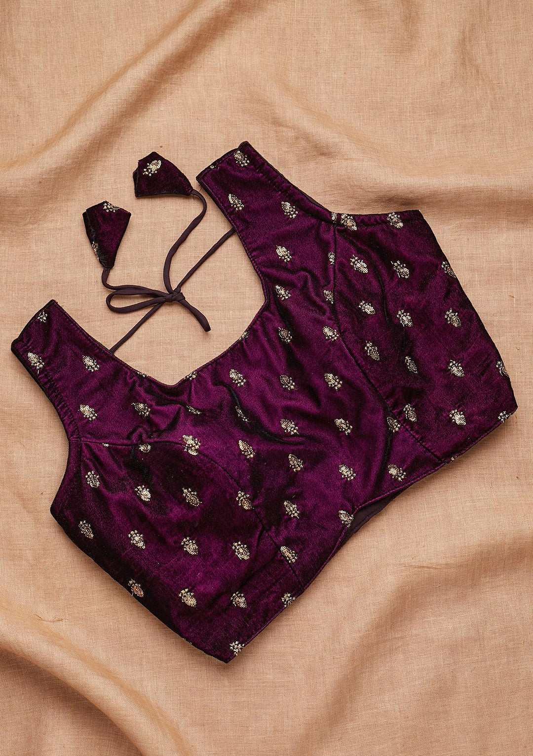 Wine Zariwork Raw Silk Blouse-Koskii